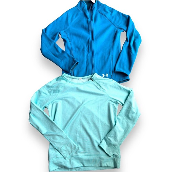 Under Armour Womens Activewear Small Sweatshirt Lot of 2 Full Zip Crewneck Blue - Picture 1 of 16